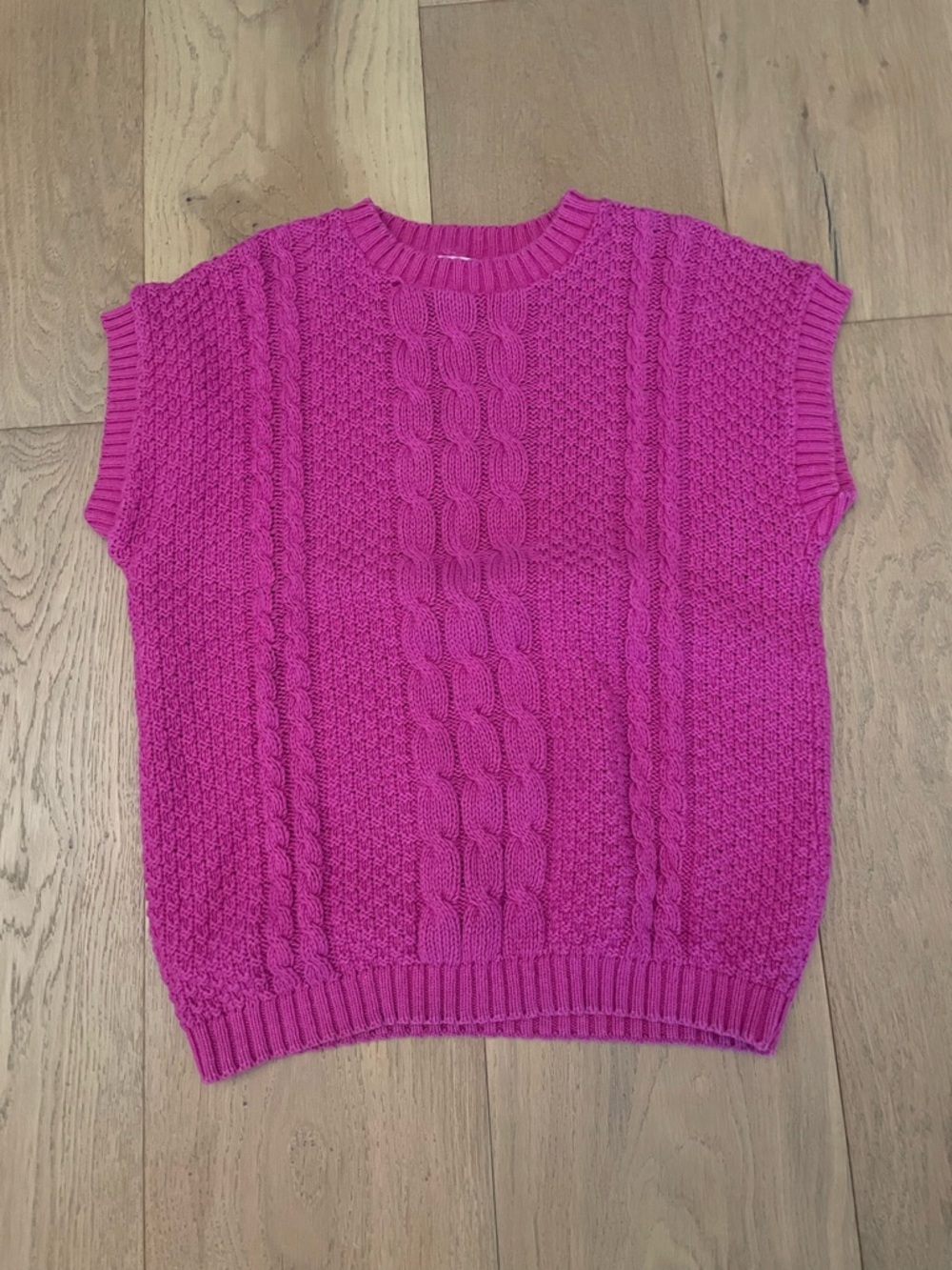 Bright Pink Cable Knit Sleeveless Sweater Vest
